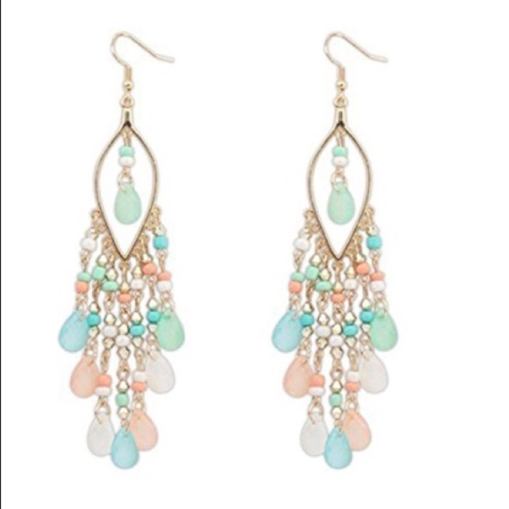 Last Pair🚨New Long Boho Beaded Teardrop Earrings - Picture 2 of 3